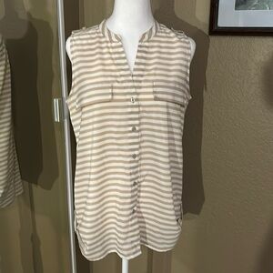 Calvin Klein Woman’s Top Blouse Sleeveless Striped Lightweight Size Small